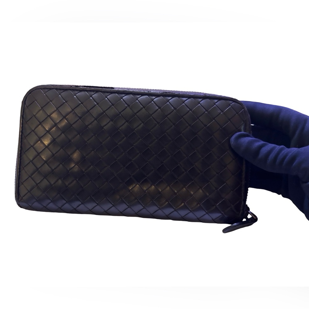 Dk Brown Authentic Bottega Veneta Intrecciato Zip Around Wallet with COA